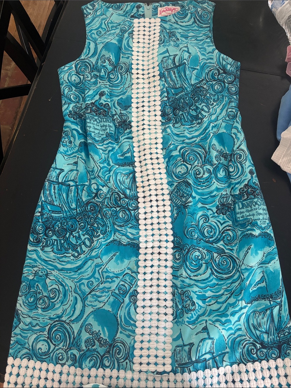 Lilly Pulitzer Turquoise & Navy Nautical Shift Dress with White Bead Trim
